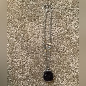 Lucky Brand Black Druzy & Peace Sign Necklace
